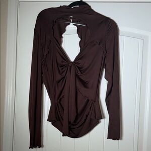 Elegant Brown Long Sleeve Top